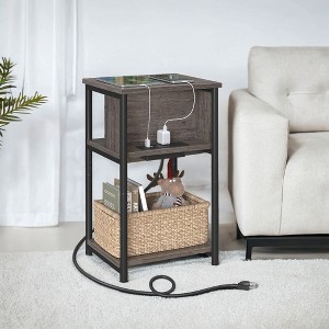 End Table with Built-in Charging Station 3-Tier Nightstand with USB Ports and Power Outlets Side Table for Living Room - 1 of 4