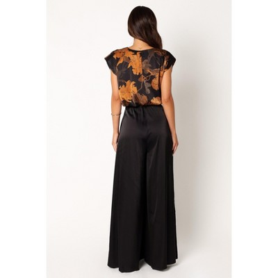 Black and Orange Floral Polyester Two-Piece Set