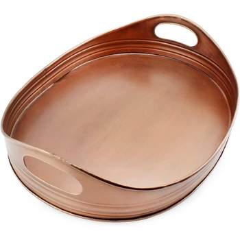 AuldHome Design Rustic Oval Copper Tray, 16.5" x 12.5"; Farmhouse Metal Decorative Serving Tray