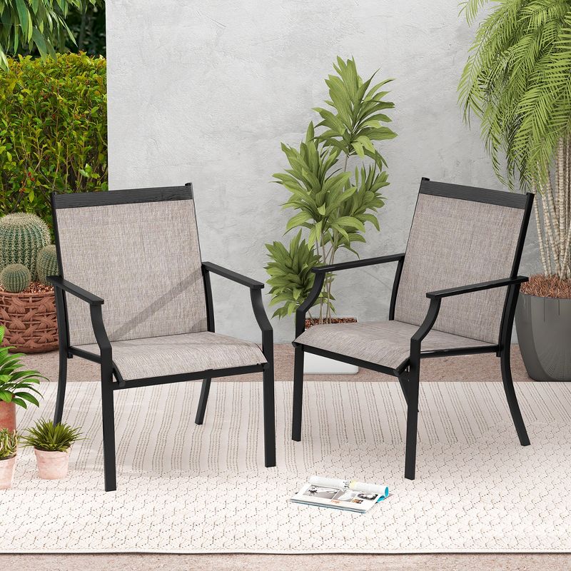 Tangkula Patio Chairs Set of 4 Dining Chairs w/ Curved Backrest Long Armrest Breathable Fabric, 4 of 10