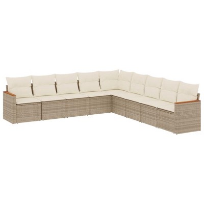 vidaXL 9 Piece Patio Sofa Set with Cushions Beige Poly Rattan - Without Table