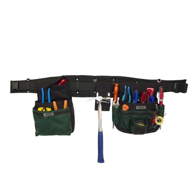 Boulder Bag Ultimate Comfort Combo ULT100 Electrician's Tool Belt with Quick Release Buckle, Large Waist 36-40 Inch, 13 Slots, 19 Pockets, Green