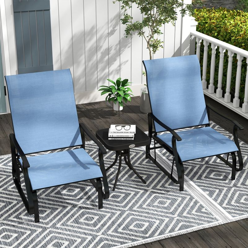 Outsunny 3-Piece Outdoor Gliders Set Bistro Set with Steel Frame, Tempered Glass Top Table for Patio, Garden, Backyard, Lawn, 2 of 7