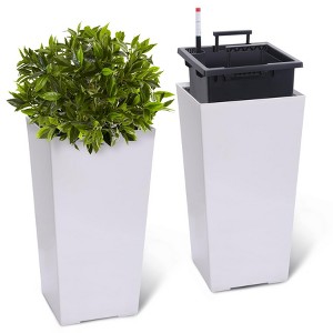 22" Tall Planters Set of 2, Outdoor＆Indoor High Front Porch Planter Pots with Drainage Holes＆Water Level Monitor＆Inner Bucket, Automatic Watering - 1 of 4