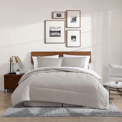 Swift Home 8PC Solid Microfiber Lightweight Bed in A Bag Complete Bedding Set (Comforter, Sheet Set, Bedskirt) - Taupe Queen - Bedding Essentials