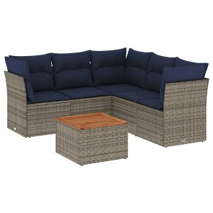 vidaXL 6 Piece Patio Sofa Set with Cushions - Gray 3x Corner + Table + 2x Middle - 1 of 4