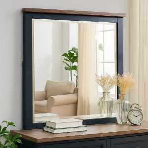 Royal Hampton 36 Inch Dresser Mirror, Blue Pinewood Frame, Dark Brown Top - 1 of 4