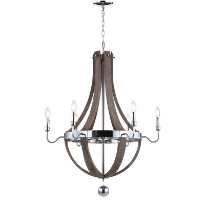 30" LED Wood/Metal Adjustable Chandelier Antique Gray/Chrome - Jonathan Y