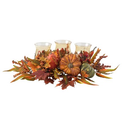 Nearly Natural 9.5-in Harvest Triple Candelabrum
