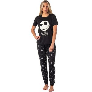 The Nightmare Before Christmas Women's Jack Skellington Jogger Pajama Set Black - 1 of 4