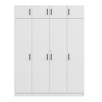 TIRAMISUBEST 3-Door Shutter Wardrobe with shelves - Mobile Lateral Filing Cabinet, Locking Wheels, Adjustable Shelf