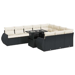 vidaXL 11 Piece Patio Sofa Set with Cushions Black and Cream Poly Rattan - 1 of 4