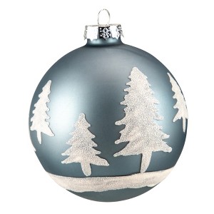 Northlight 4" Slate Blue with Glittered Trees Glass Ball Christmas Ornament - 1 of 4