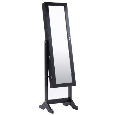Tangkula Armoire Mirrored Jewelry Cabinet Dressing Storage Box Jewelry Organizer w/ Drawers Black