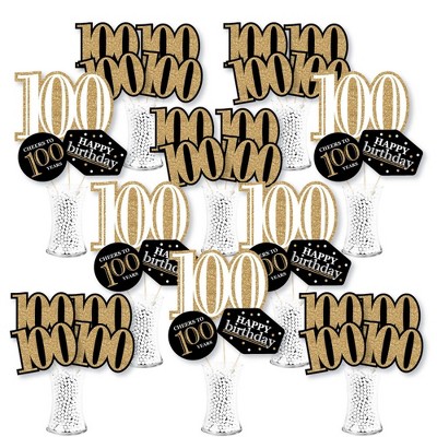 Big Dot of Happiness Adult 100th Birthday - Gold - Birthday Party Centerpiece Sticks - Showstopper Table Toppers - 35 Pieces