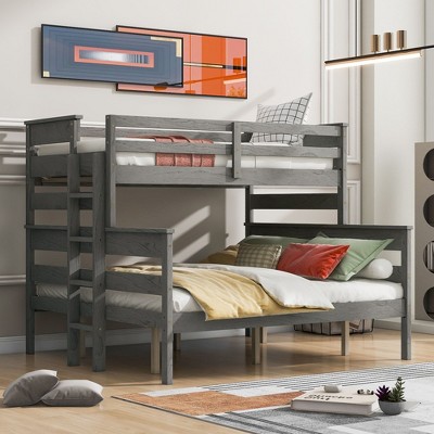 NicBex Twin XL over Queen Bunk Bed Convertible Design Bed Frame with Full Length Guardrails and Ladder, No Spring Box Required