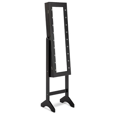 Tangkula LED Lighting Mirrored Jewelry Cabinet Armoire Free Standing Dressing Organizer