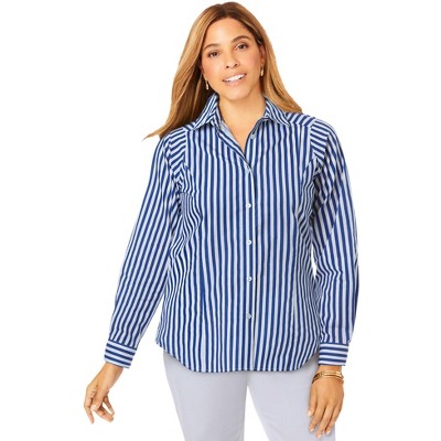 Jessica London Women's Plus Size Wrinkle-Free Stretch Poplin Shirt