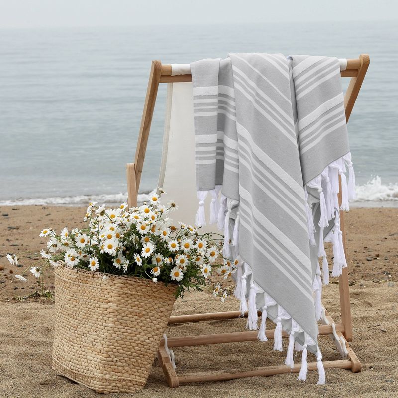 2pc Turkish Cotton Ephesus Pestemal Beach Towel Stone - Linum Home Textiles, 4 of 6