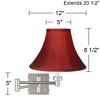 Possini Euro Design Modern Swing Arm Wall Lamp Brushed Nickel Plug-In Light Fixture Deep Red Dupioni Silk Bell Shade for Bedroom - 4 of 4