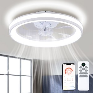 HUMHOLD 20'' Ceiling Fan with Light and Remote, Low Profile Ceiling Fans with 3-Color Dimmable Lights, 6 Wind Speeds Flush Mount Ceiling Fan - 1 of 1