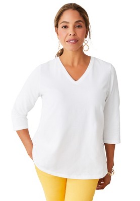 Jessica London Women's Plus Size Stretch Cotton V-Neck Tee