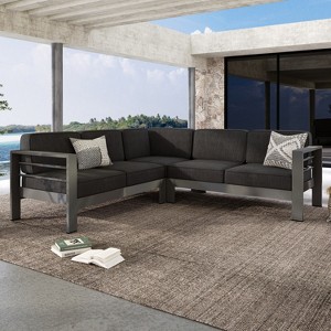 Christopher Knight Home Beatrice Patio Modem V-Shaped Aluminum 5-Seater Sectional Sofa Set with Thick Cushions - 1 of 4