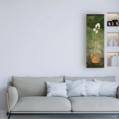 White Orchid in Terracotta Pot on Green Canvas Art
