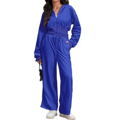 ATHLECHIC Women's Outfits Tracksuits Casual Cropped Hoodie Wide Leg Pants Travel Workout Lounge 2 Piece Sets