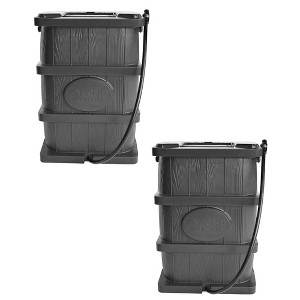 FCMP Outdoor WG4000 45 Gallon Wood Grain Outdoor Home Rain Water Catcher Barrel Flat Back Container with Spigots and Mesh Screen, Gray (2 Pack) - 1 of 4