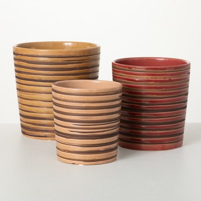 6"H Sullivans Glazed Desert Toned Planters Set of 3, Multicolored