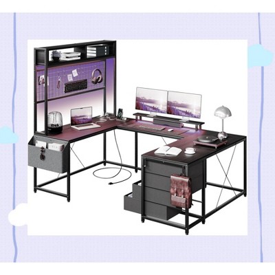 Garvee U Shaped Gaming Desk - 78.7" Reversible Computer Desk with Built-In Monitor Stand, LED Lights, and Charging Support
