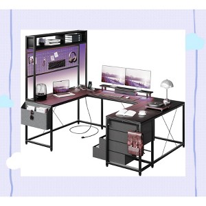 Garvee U Shaped Gaming Desk - 78.7" Reversible Computer Desk with Built-In Monitor Stand, LED Lights, and Charging Support - 1 of 4