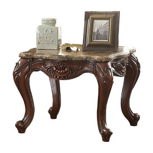 Acme Furniture Jardena Accent Table Natural Marble Top/Cherry Oak - 1 of 4