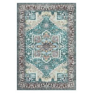 Washable Area Rug Vintage Printed Non Slip Rug Low Pile Retro Medallion Rug Foldable Indoor Carpet for Living Room Bedroom - 1 of 4