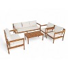 Christopher Knight Home Negley Outdoor 5 Piece Acacia Wood and Rope Chat Set with Water Resistant Cushion, Teak/Cream - 2 of 4