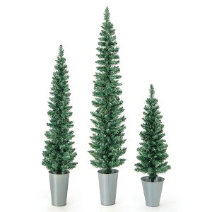 Resenkos Set of 3 Potted Artificial Christmas Trees in Silver Metal Buckets - Green/Silver - 1 of 4