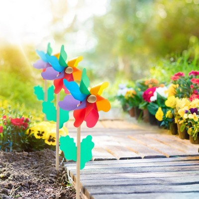 12-Pack Multicolor Rainbow Flower Pinwheels for Yard and Garden