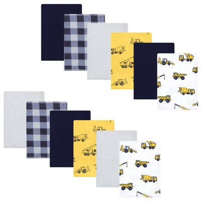 Hudson Baby Infant Boy Cotton Flannel Burp Cloths Bundle, Construction, One Size