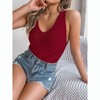 Clearlove Women's Cotton V Neck Tank Sleeveless Hollow Out Solid Camisole High Elastic Slim Fit Top Summer Shirt - 3 of 4