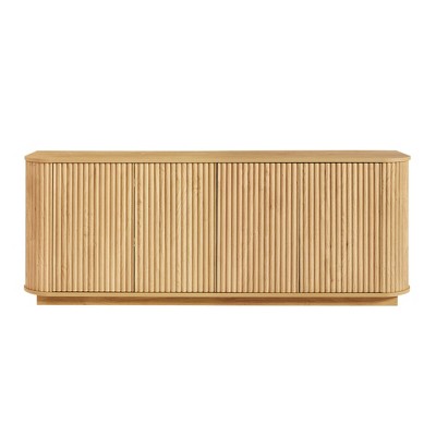 Lirago Natural Solid Wood Accent Cabinet with Doors 64''W x 15''D x 24''H MultiFunctional Storage TV Stand