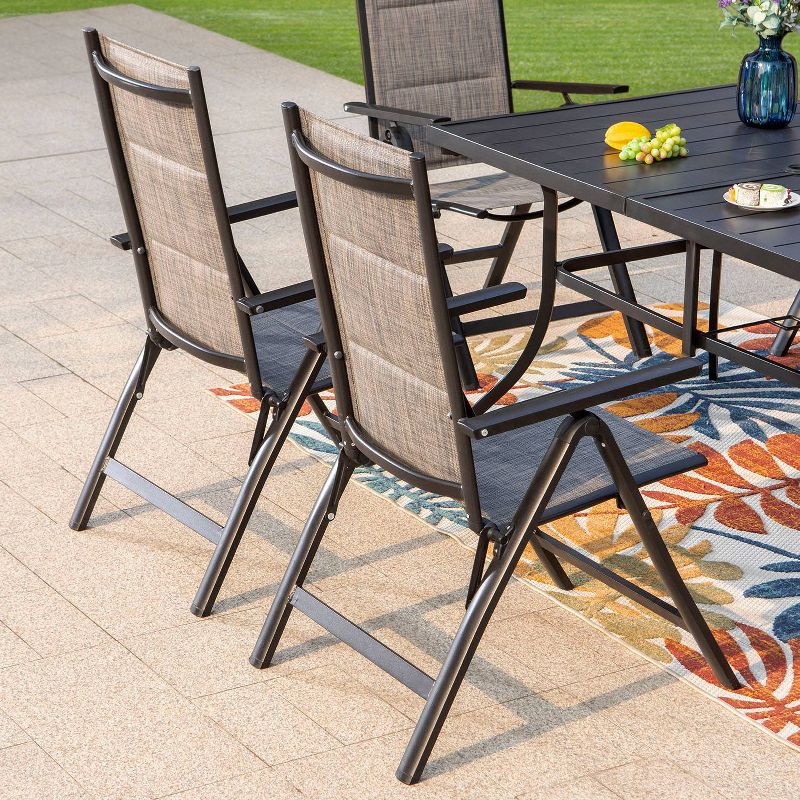 7pc Outdoor Dining Set with 7 Position Adjustable Folding Chairs &#38; Metal Rectangle Table with Umbrella Hole - Gray/Black - Captiva Designs, 4 of 13