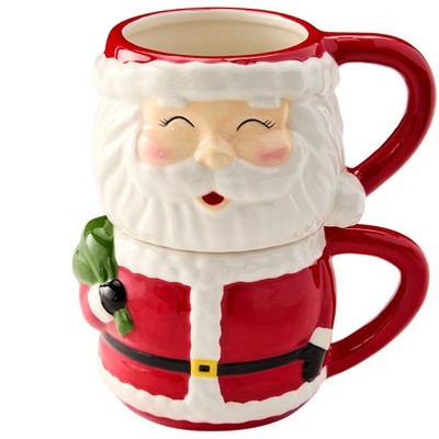 The Lakeside Collection Set of 2 Whimsical Character Stacking Mugs - Santa