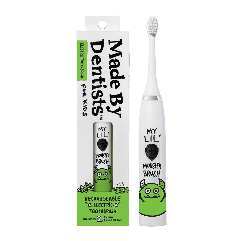 Made by Dentists Kids&#39; Rechargeable Electric Toothbrush with 2 Replacement Toothbrush Heads and Charger - Monster, 1 of 7