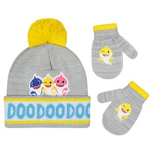 Baby Shark Boy’s Winter Beanie Hat and Mittens Set, Toddlers Ages 2-4 - Yellow - 1 of 2