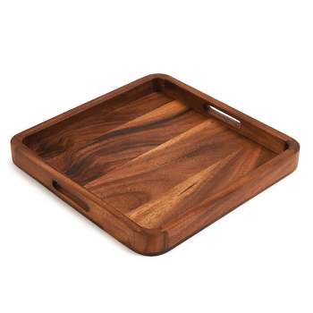 2pc Modern Rectangle Wood And Stonebriar : Brown Set Collection Serving Tray Metal - Target