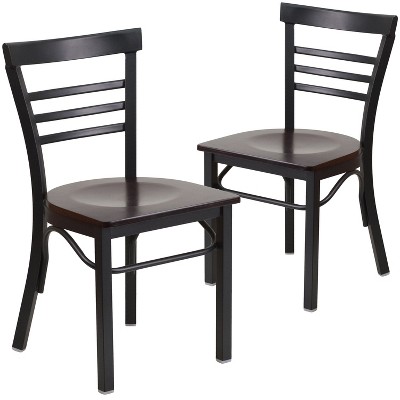 Emma and Oliver 2 Pack Three-Slat Ladder Back Metal Restaurant Chair