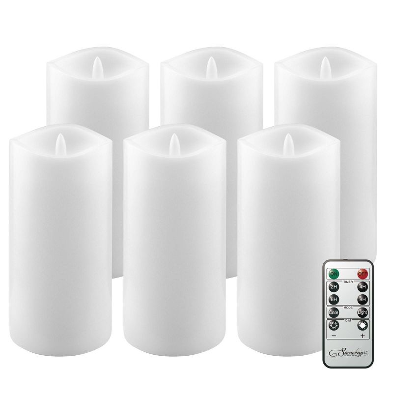 6pk 3&#34; x 6&#34; Real Wax LED Candles with Remote Control White - Stonebriar Collection, 1 of 10