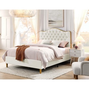 NicBex Queen Size Fleece Upholstered Platform Bed with Gold Wooden Feeet,Modern Bed Frame No Box Spring Needed - 1 of 4