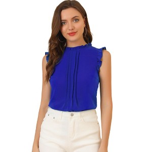 INSPIRE CHIC Women's Ruffled Curved Hem Business Office Vintage Sleeveless Blouse - 1 of 4